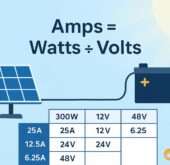 Watts to Amps conversion chart for solar panel systems by Enovin Solar