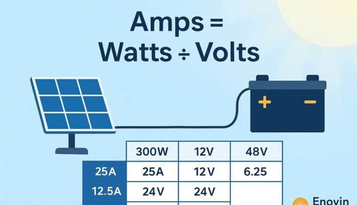 Watts to Amps conversion chart for solar panel systems by Enovin Solar